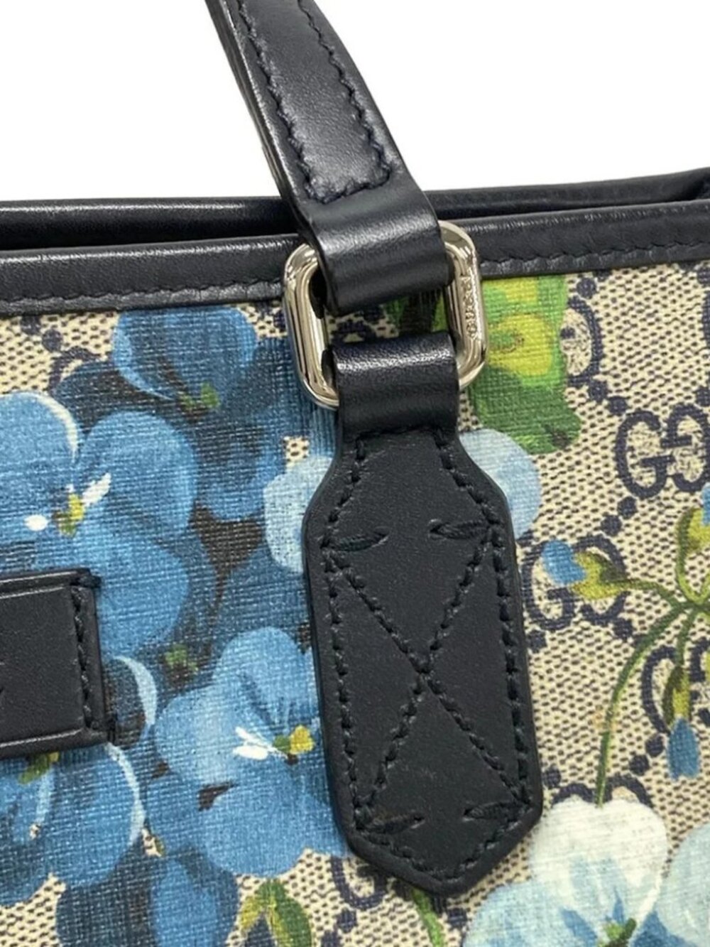 GUCCI GG Blooms 429019 Beige Ebony Navy PVC Leather Handbag - Picture 7 of 15